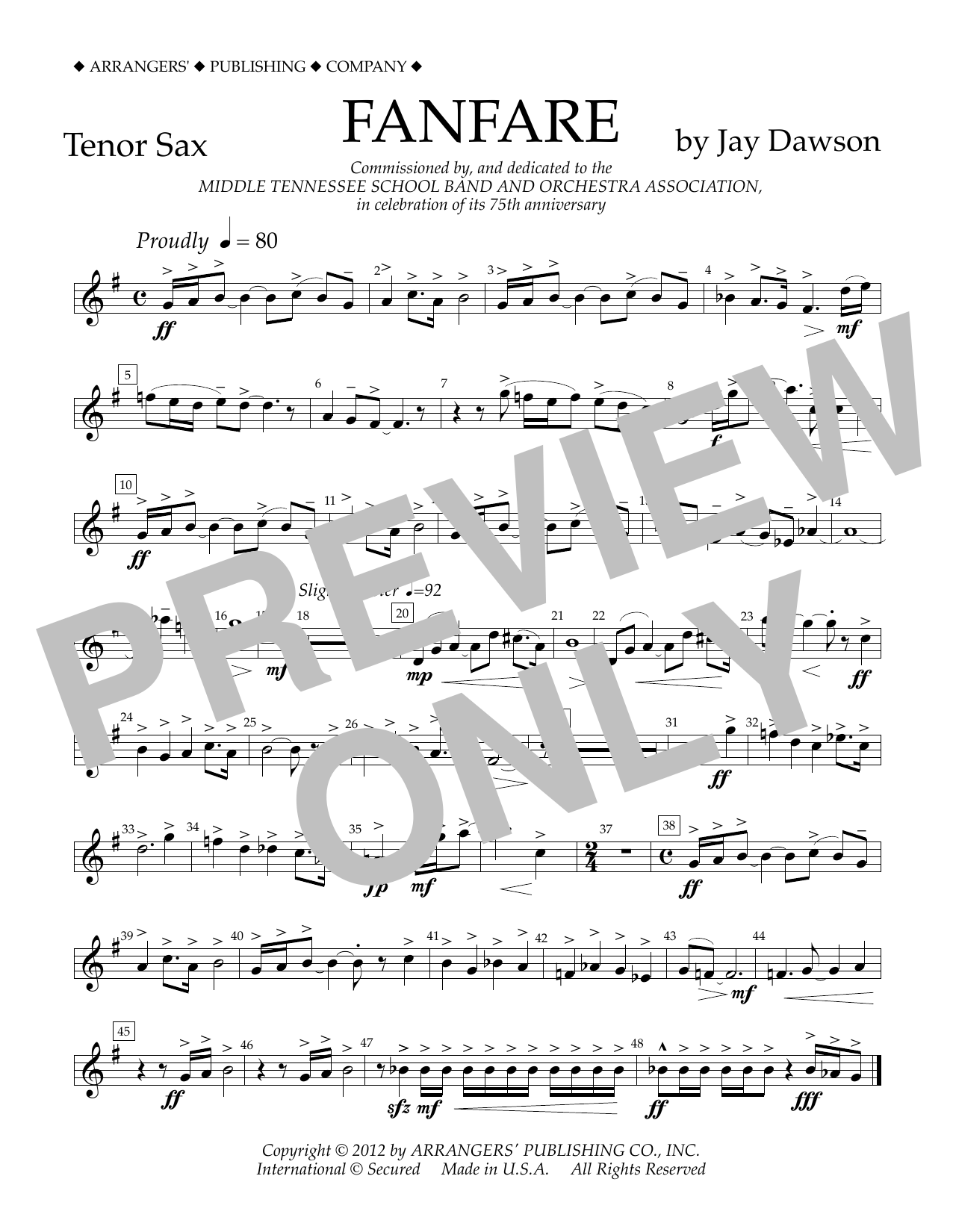 Download Jay Dawson Fanfare - Tenor Sax Sheet Music and learn how to play Concert Band PDF digital score in minutes