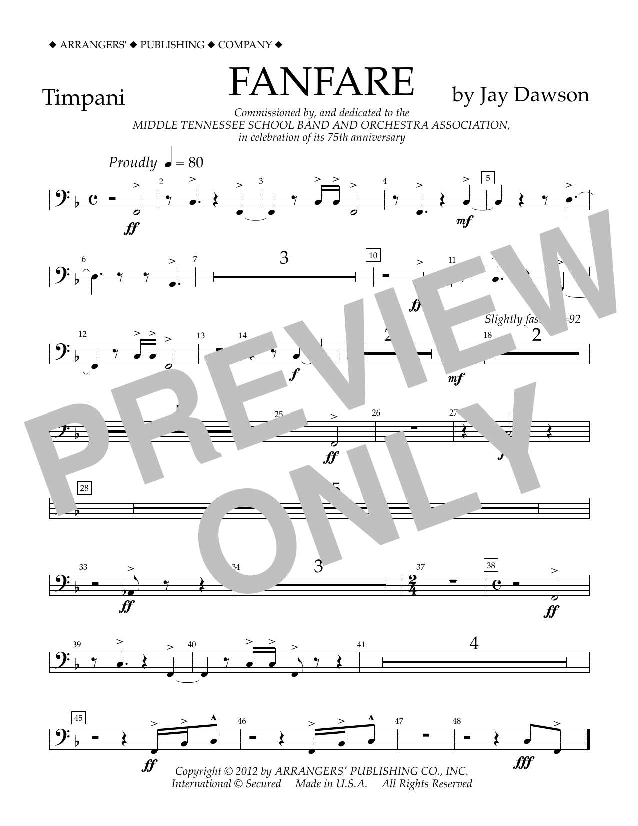 Download Jay Dawson Fanfare - Timpani Sheet Music and learn how to play Concert Band PDF digital score in minutes