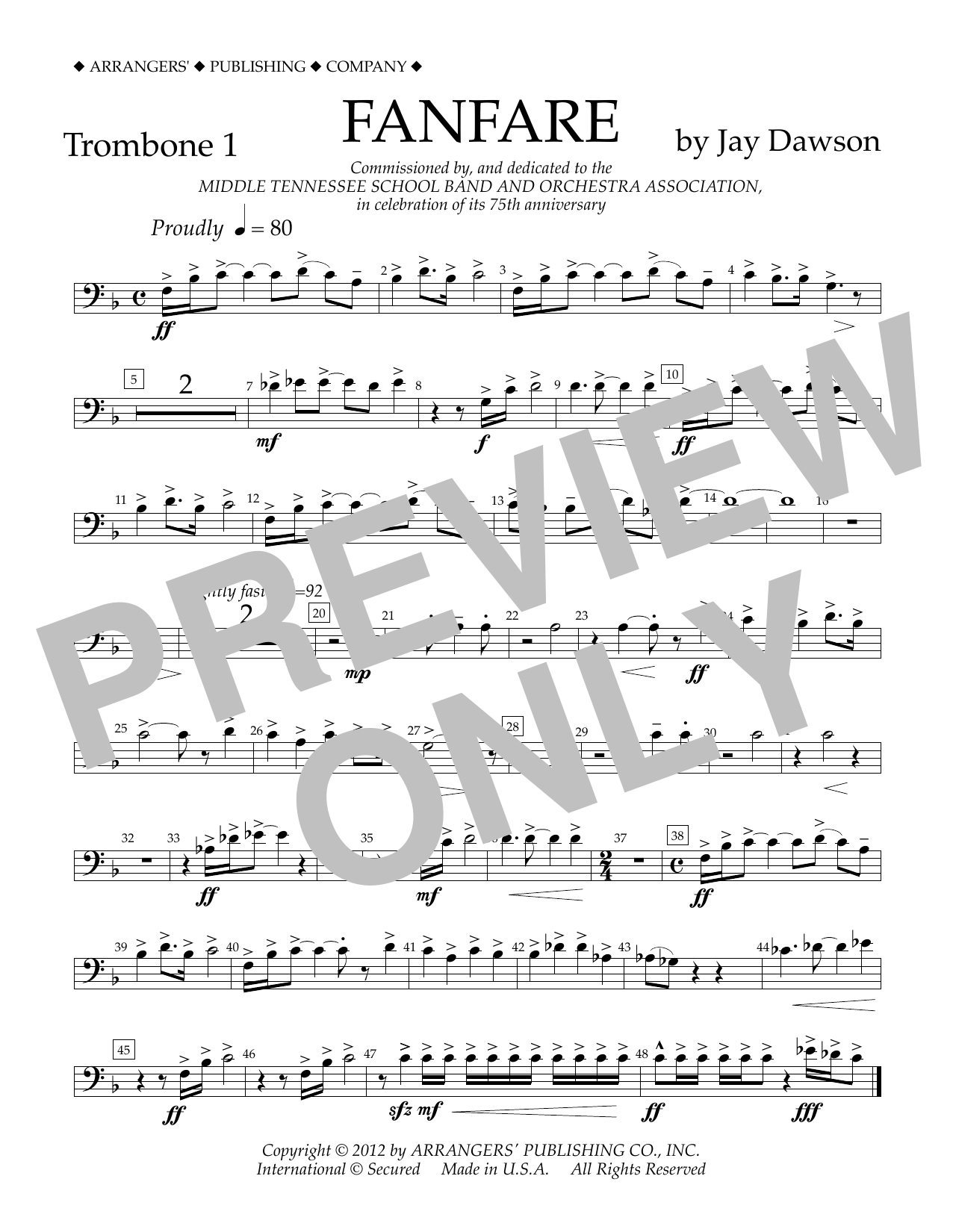 Download Jay Dawson Fanfare - Trombone 1 Sheet Music and learn how to play Concert Band PDF digital score in minutes