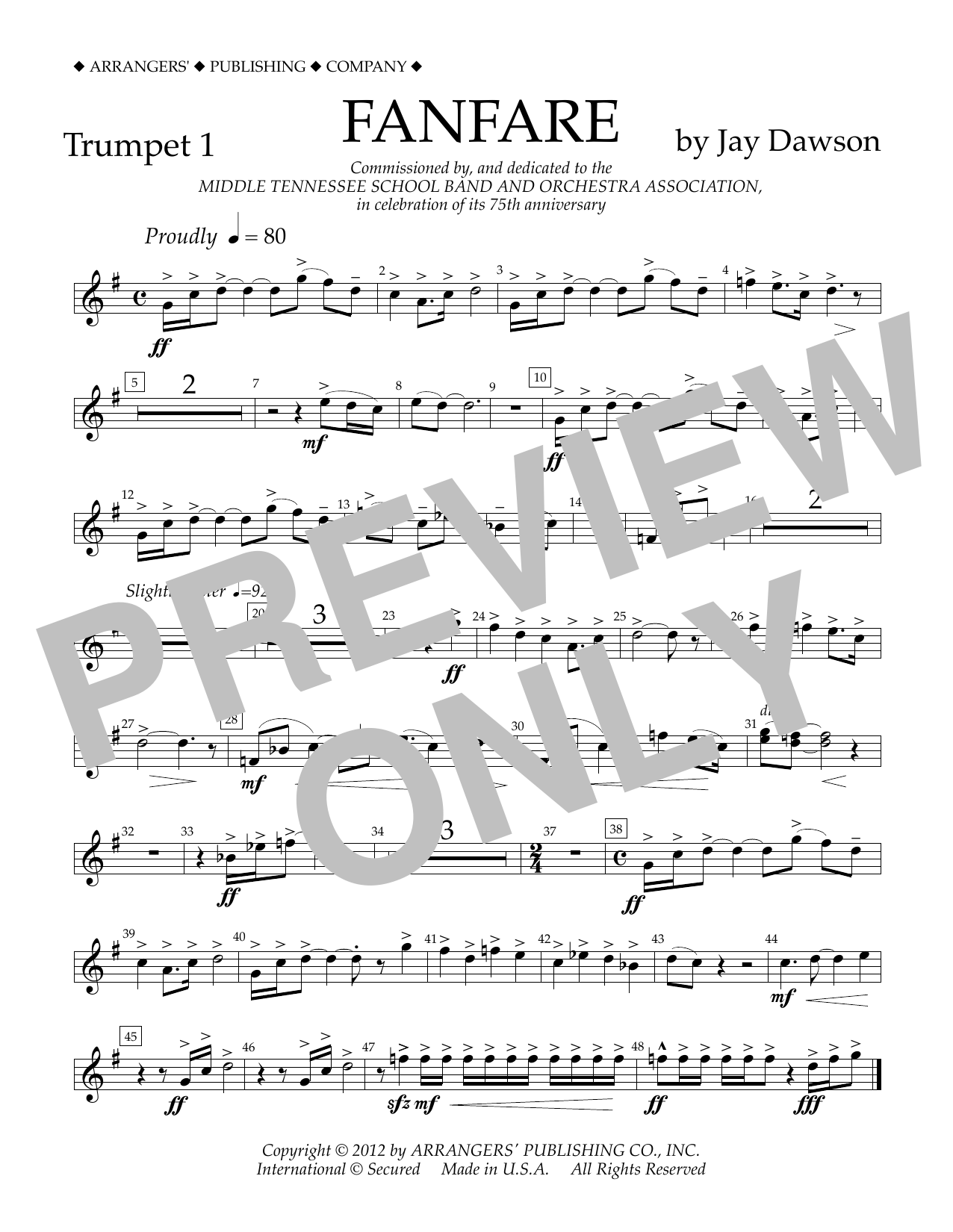 Download Jay Dawson Fanfare - Trumpet 1 Sheet Music and learn how to play Concert Band PDF digital score in minutes