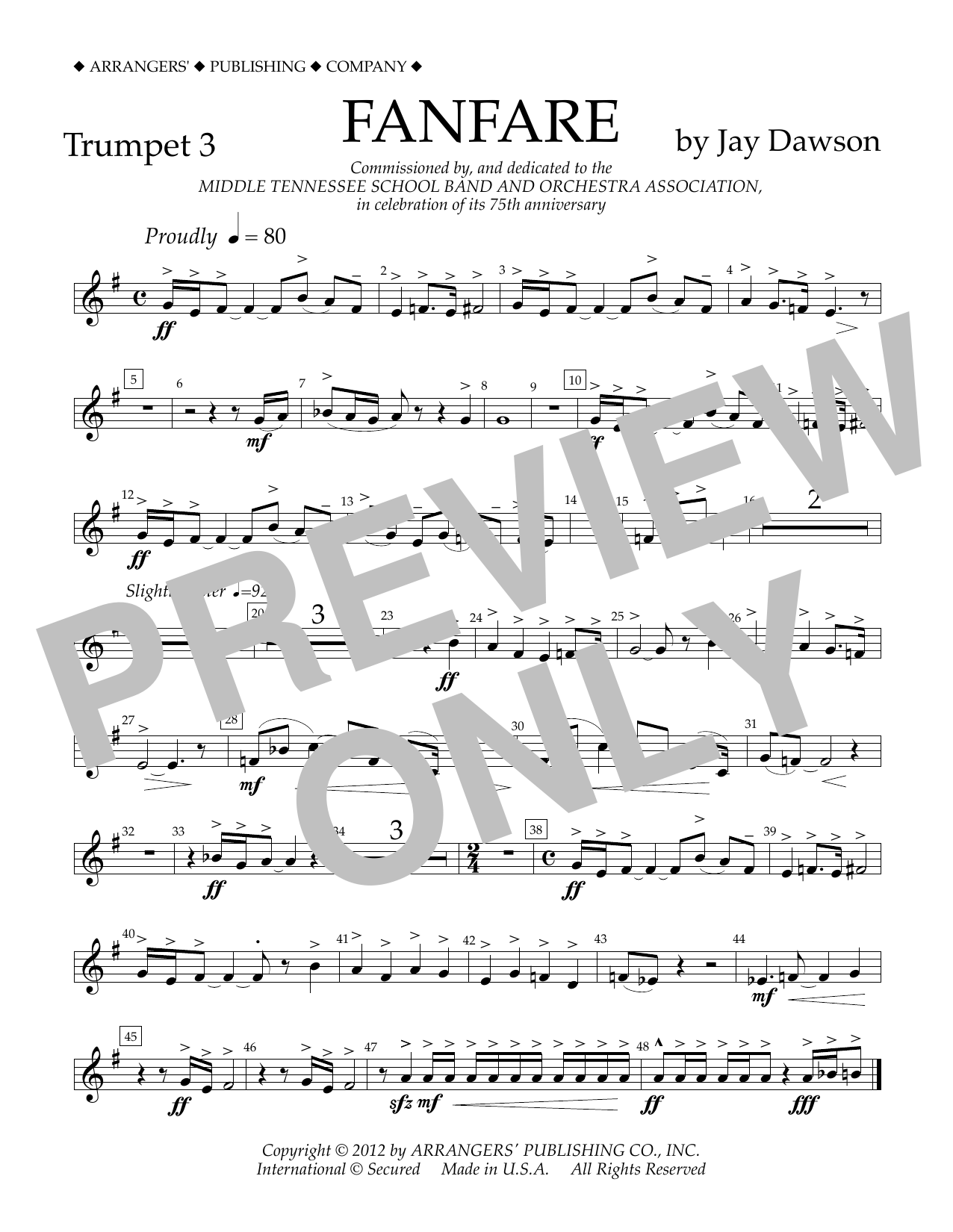 Download Jay Dawson Fanfare - Trumpet 3 Sheet Music and learn how to play Concert Band PDF digital score in minutes