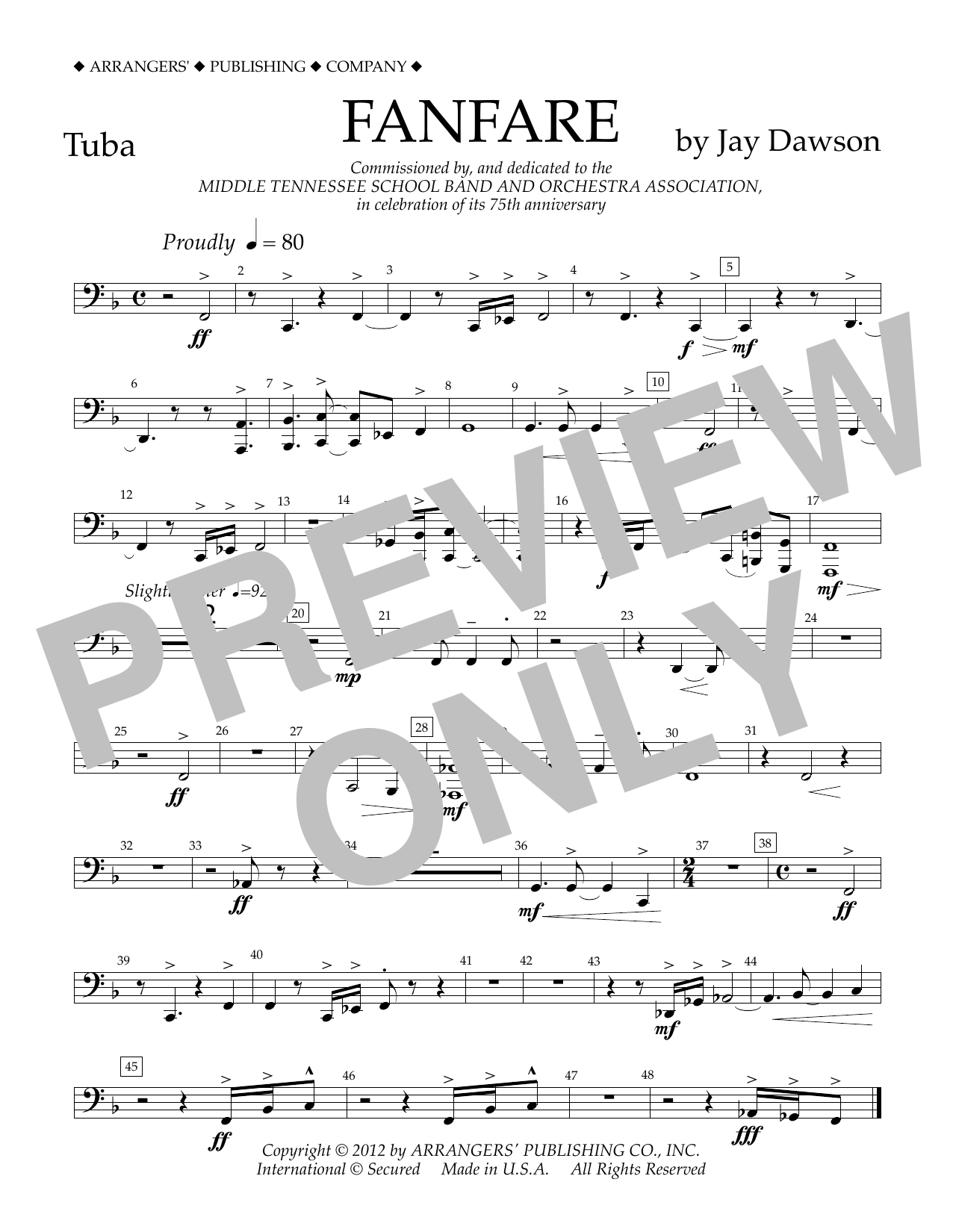 Download Jay Dawson Fanfare - Tuba Sheet Music and learn how to play Concert Band PDF digital score in minutes