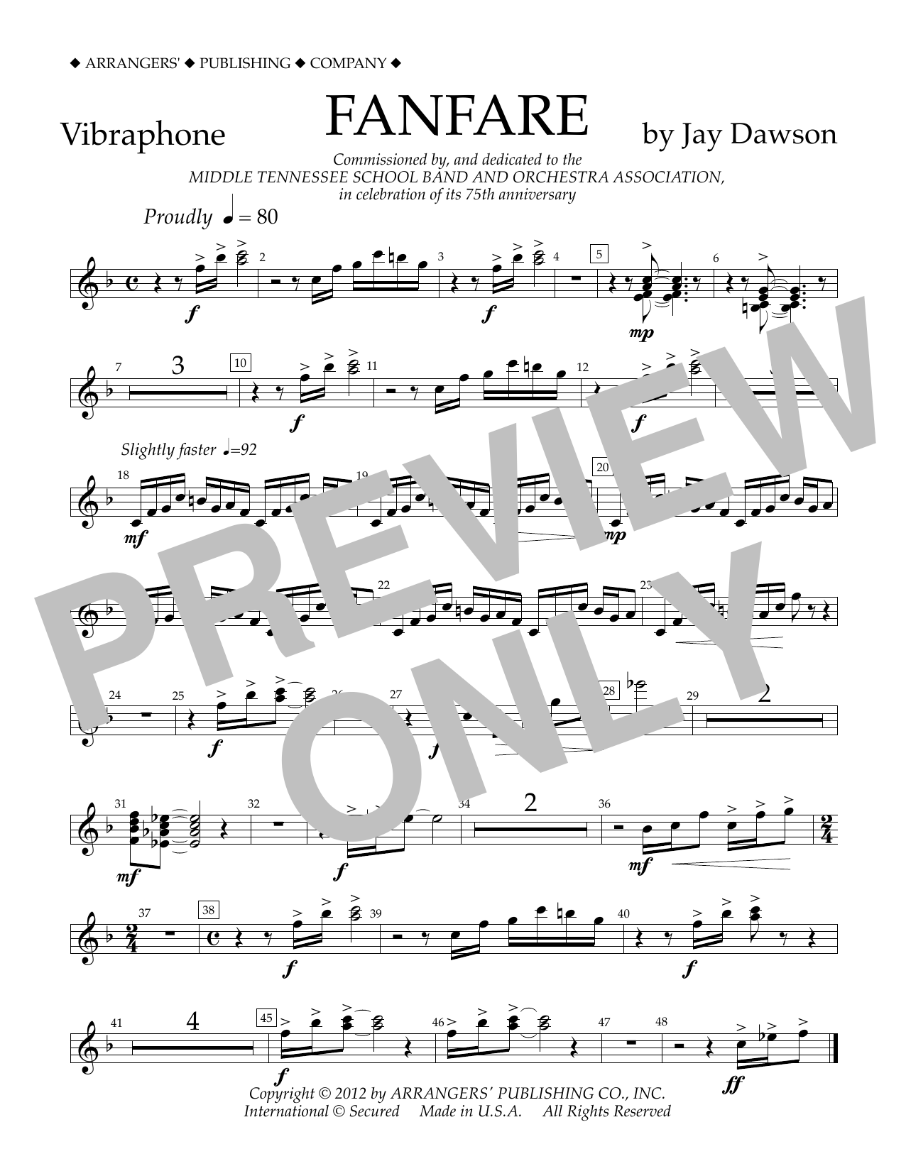 Download Jay Dawson Fanfare - Vibraphone Sheet Music and learn how to play Concert Band PDF digital score in minutes