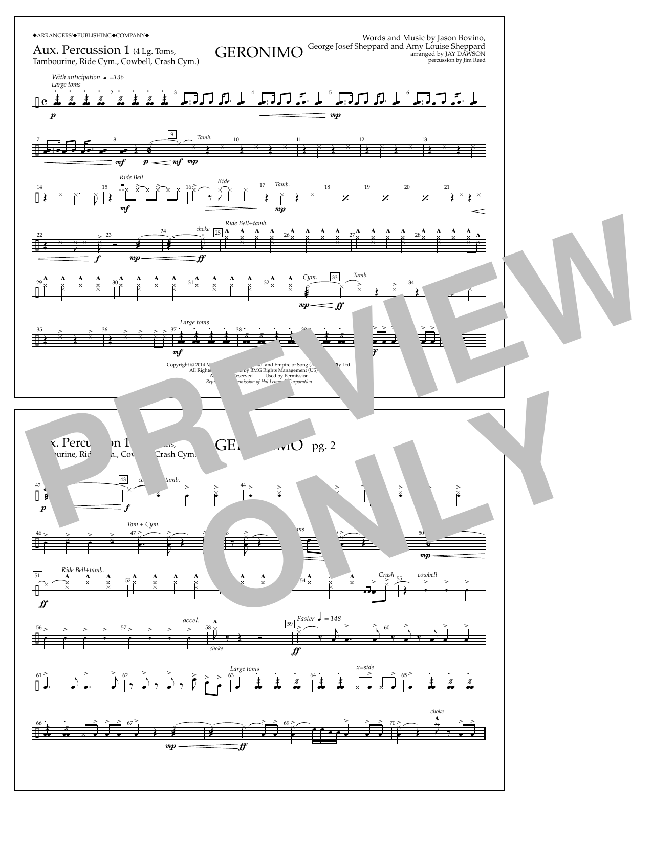 Download Jay Dawson Geronimo - Aux. Perc. 1 Sheet Music and learn how to play Marching Band PDF digital score in minutes