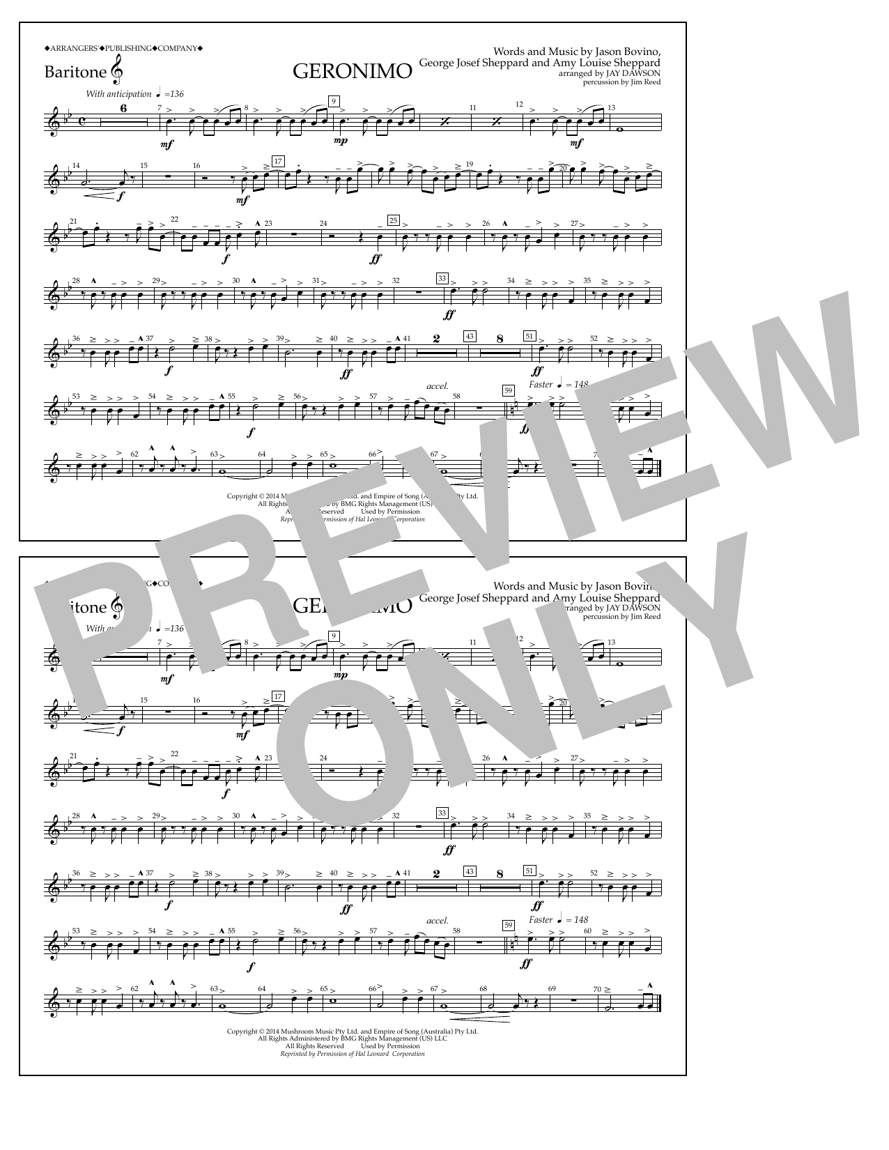 Download Jay Dawson Geronimo - Baritone T.C. Sheet Music and learn how to play Marching Band PDF digital score in minutes
