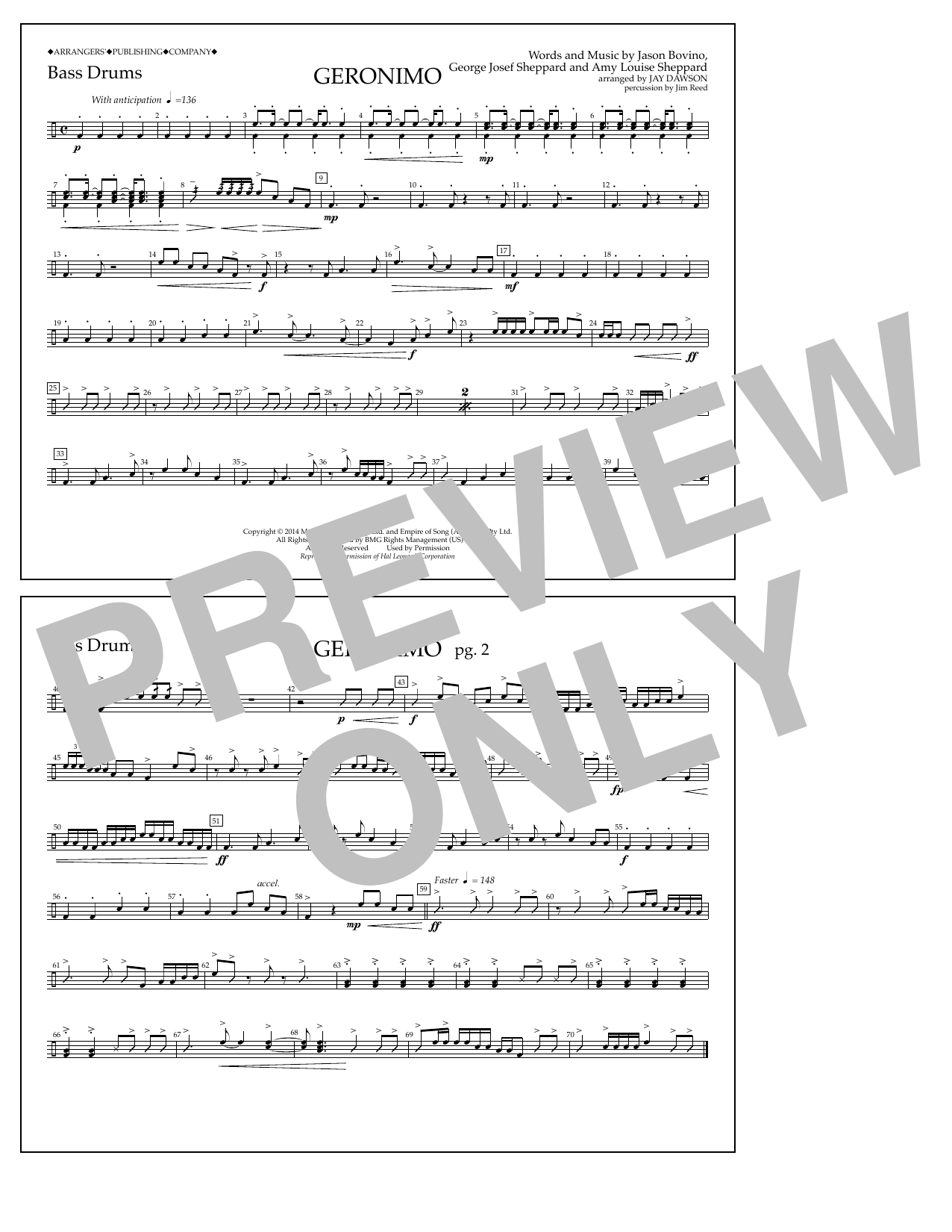 Download Jay Dawson Geronimo - Bass Drums Sheet Music and learn how to play Marching Band PDF digital score in minutes