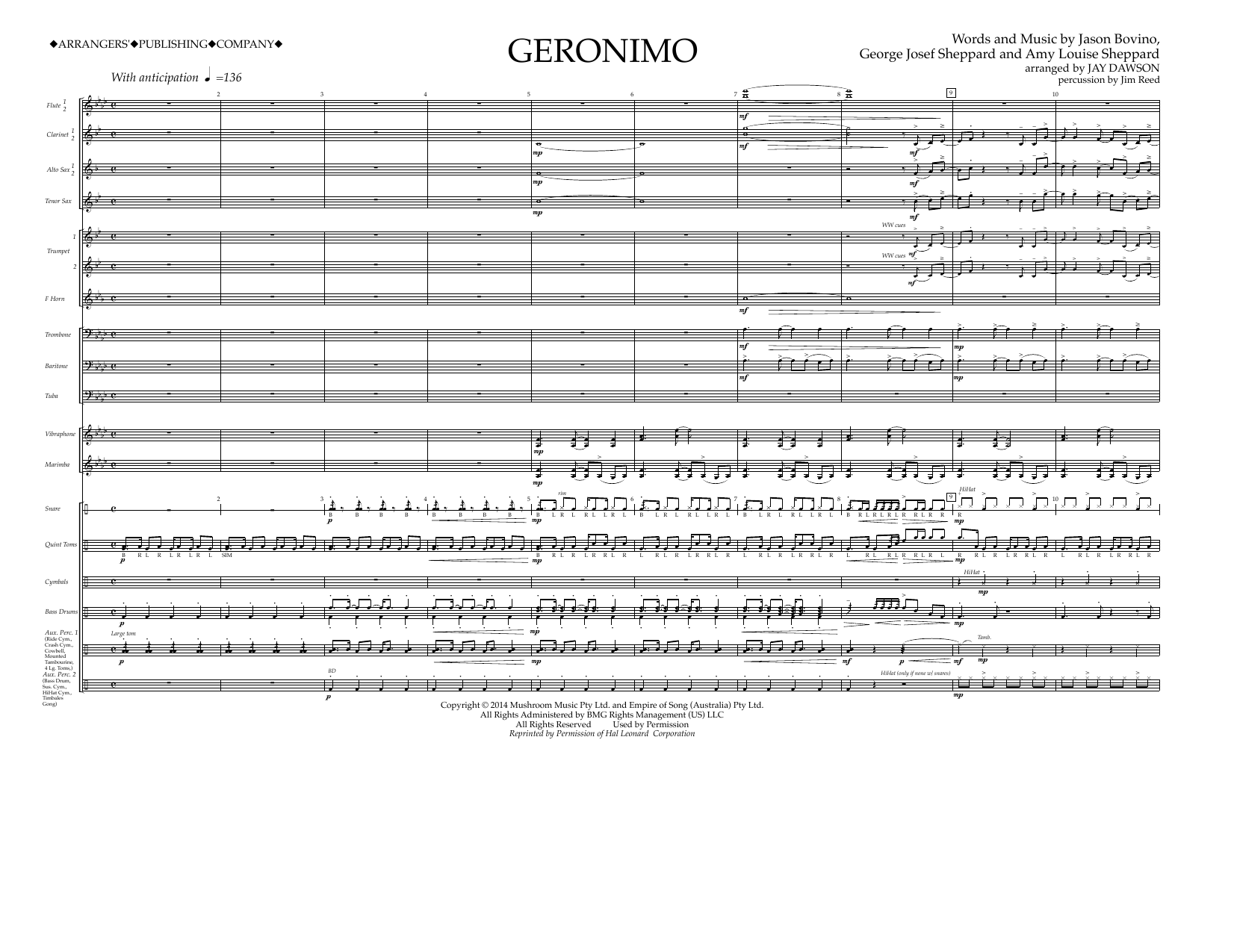 Download Jay Dawson Geronimo - Full Score Sheet Music and learn how to play Marching Band PDF digital score in minutes