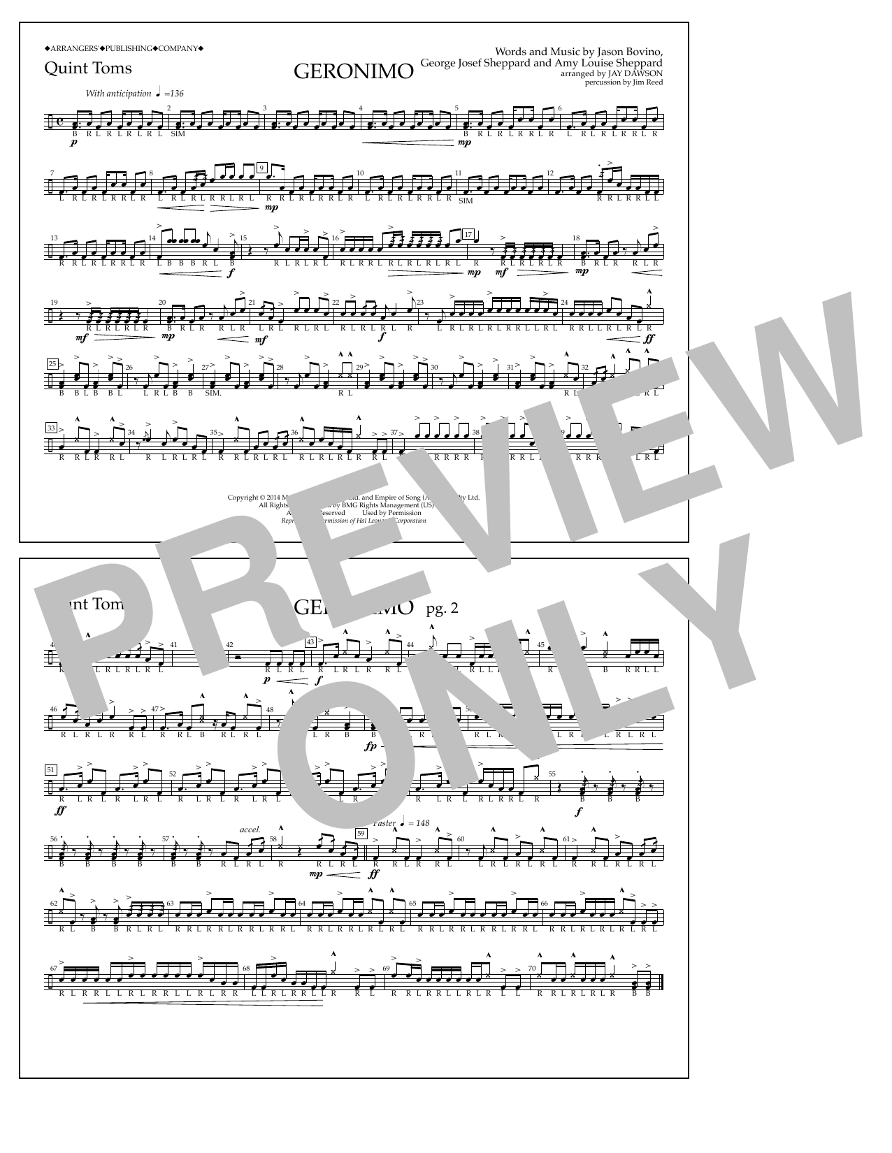 Download Jay Dawson Geronimo - Quint-Toms Sheet Music and learn how to play Marching Band PDF digital score in minutes