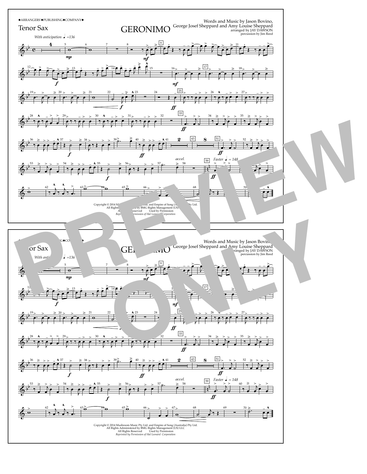 Download Jay Dawson Geronimo - Tenor Sax Sheet Music and learn how to play Marching Band PDF digital score in minutes