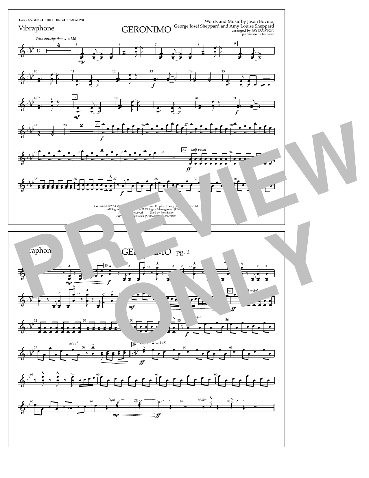 Download Jay Dawson Geronimo - Vibraphone Sheet Music and learn how to play Marching Band PDF digital score in minutes