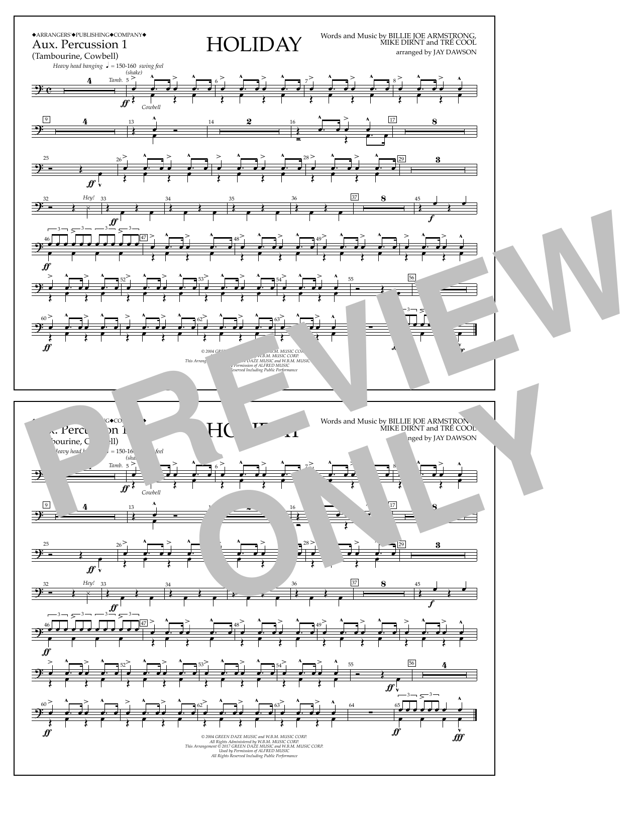 Download Jay Dawson Holiday - Aux. Percussion 1 Sheet Music and learn how to play Marching Band PDF digital score in minutes