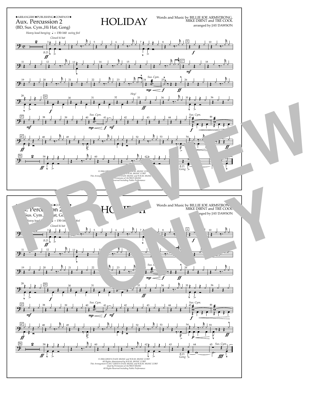 Download Jay Dawson Holiday - Aux. Percussion 2 Sheet Music and learn how to play Marching Band PDF digital score in minutes