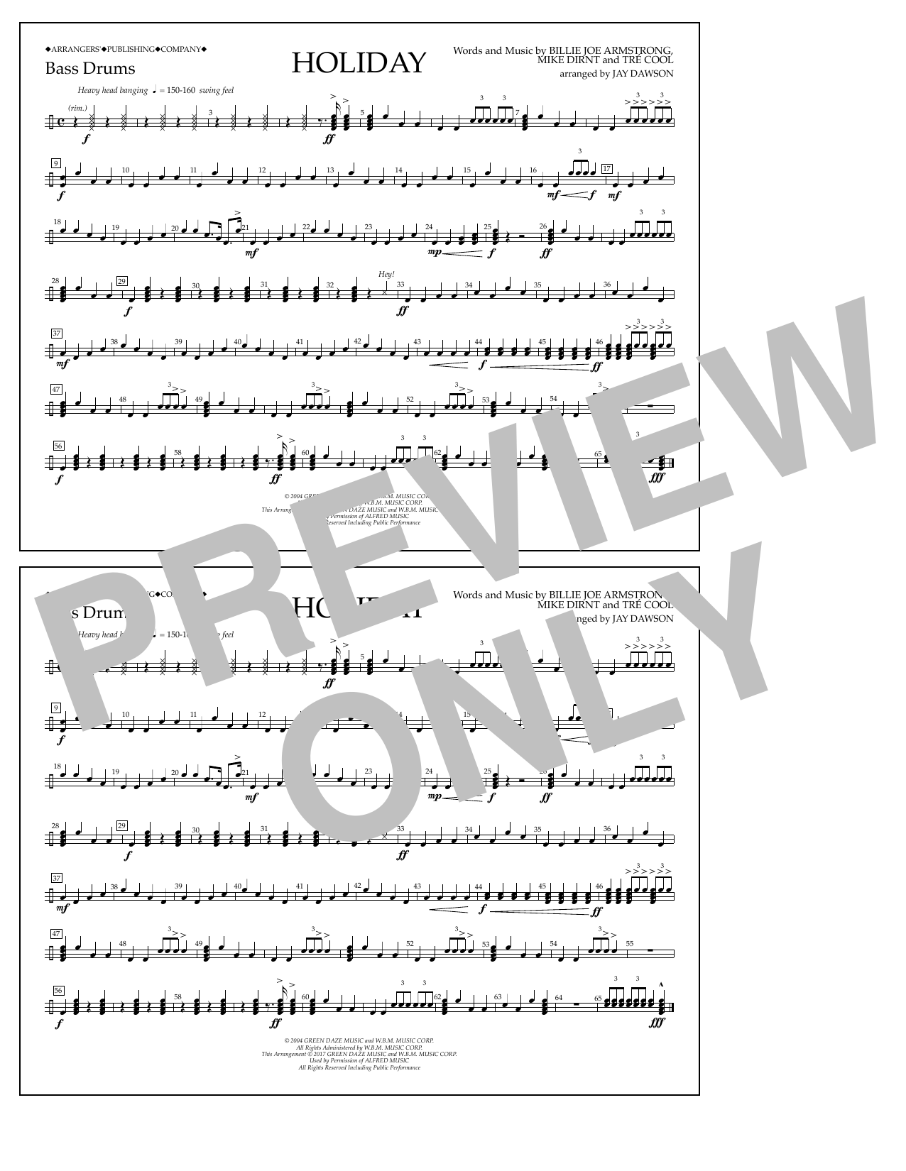 Download Jay Dawson Holiday - Bass Drum Sheet Music and learn how to play Marching Band PDF digital score in minutes