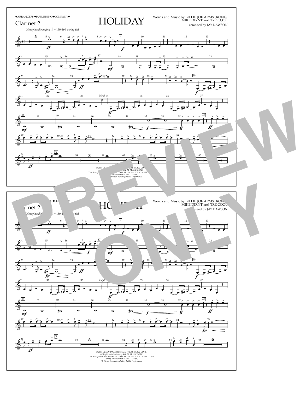 Download Jay Dawson Holiday - Bb Clarinet 2 Sheet Music and learn how to play Marching Band PDF digital score in minutes