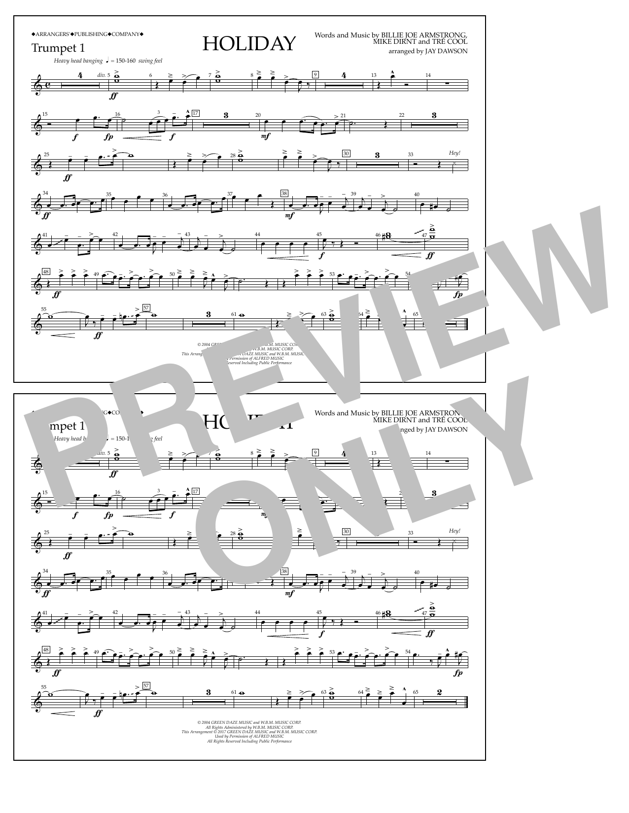 Download Jay Dawson Holiday - Bb Trumpet 1 Sheet Music and learn how to play Marching Band PDF digital score in minutes