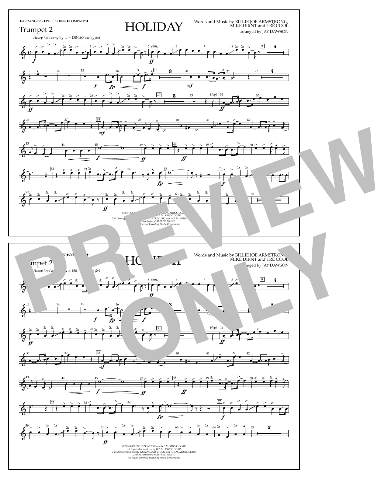 Download Jay Dawson Holiday - Bb Trumpet 2 Sheet Music and learn how to play Marching Band PDF digital score in minutes