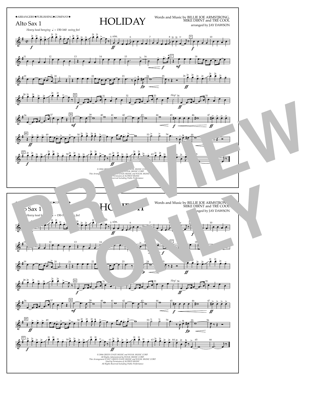 Download Jay Dawson Holiday - Eb Alto Sax 1 Sheet Music and learn how to play Marching Band PDF digital score in minutes