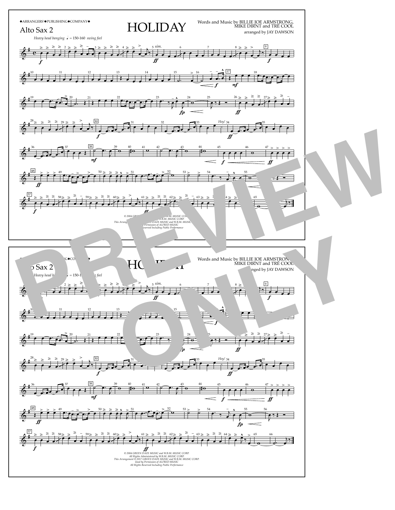 Download Jay Dawson Holiday - Eb Alto Sax 2 Sheet Music and learn how to play Marching Band PDF digital score in minutes