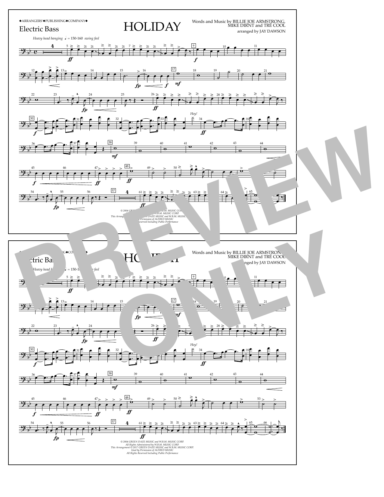 Download Jay Dawson Holiday - Electric Bass Sheet Music and learn how to play Marching Band PDF digital score in minutes