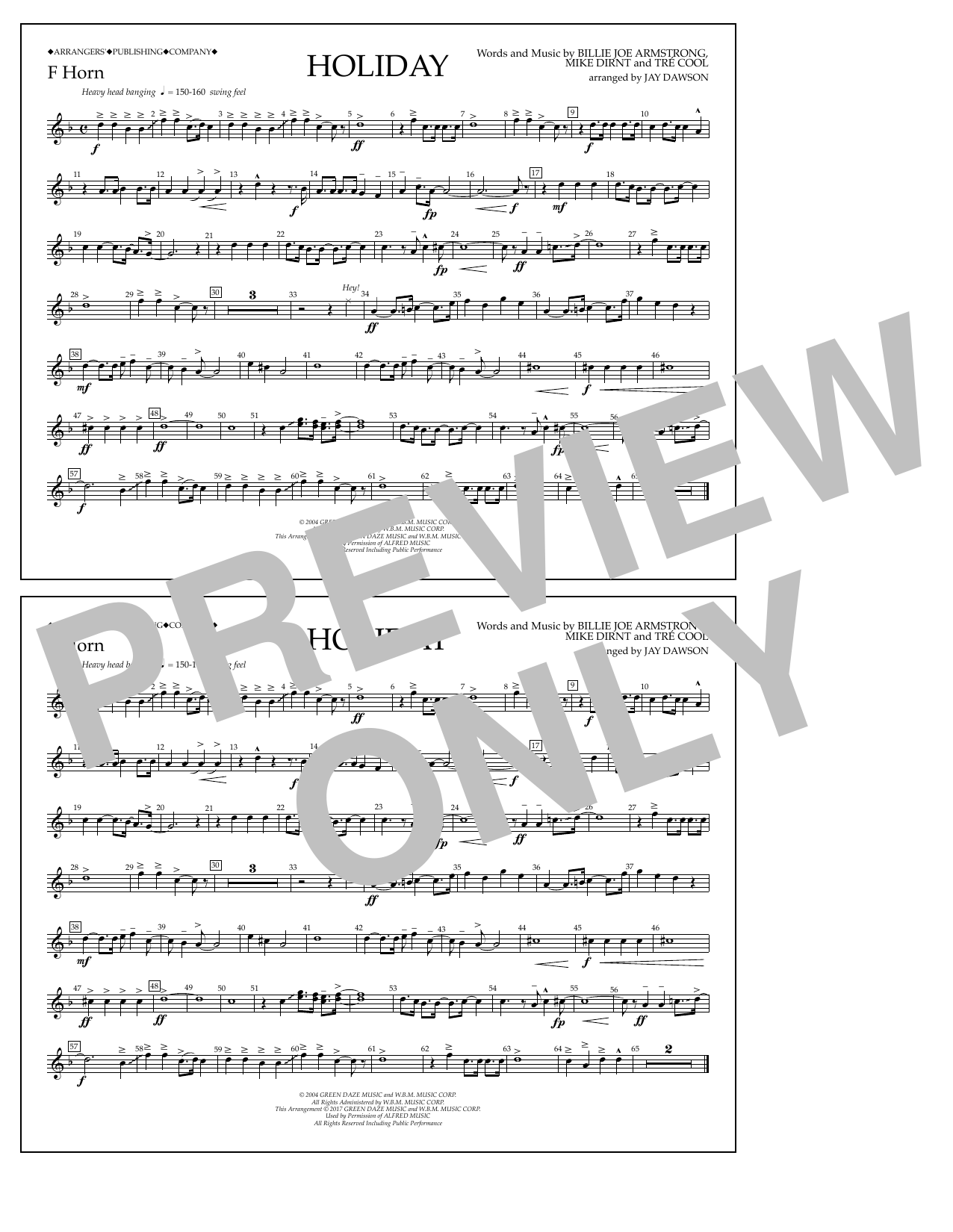 Download Jay Dawson Holiday - F Horn Sheet Music and learn how to play Marching Band PDF digital score in minutes