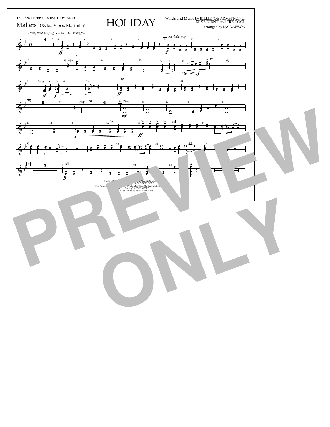 Download Jay Dawson Holiday - Mallet Percussion Sheet Music and learn how to play Marching Band PDF digital score in minutes