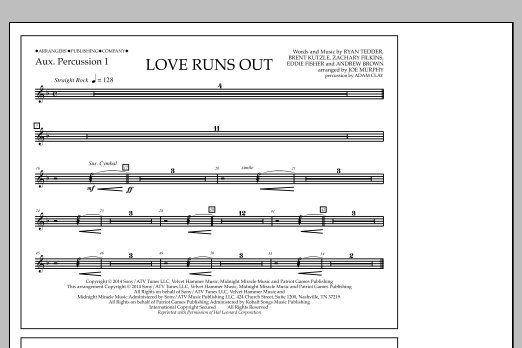 Download Jay Dawson Love Runs Out - Aux. Perc. 1 Sheet Music and learn how to play Marching Band PDF digital score in minutes