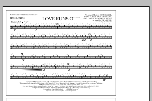Download Jay Dawson Love Runs Out - Bass Drums Sheet Music and learn how to play Marching Band PDF digital score in minutes