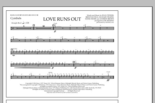 Download Jay Dawson Love Runs Out - Cymbals Sheet Music and learn how to play Marching Band PDF digital score in minutes