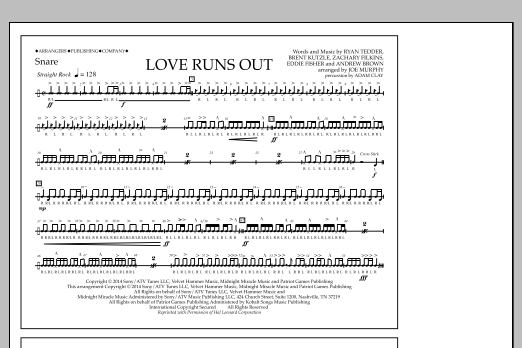 Download Jay Dawson Love Runs Out - Snare Sheet Music and learn how to play Marching Band PDF digital score in minutes