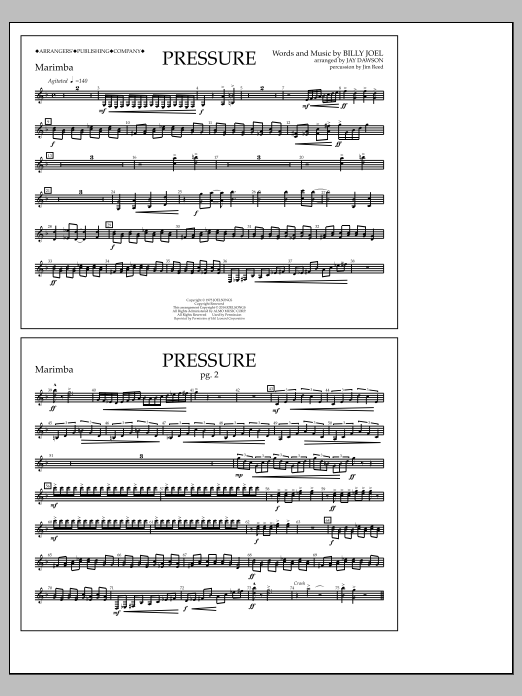 Download Jay Dawson Pressure - Marimba Sheet Music and learn how to play Marching Band PDF digital score in minutes