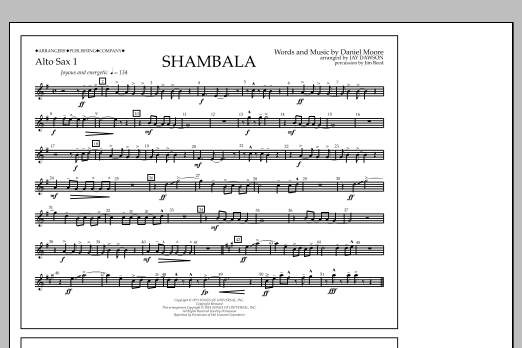 Download Jay Dawson Shambala - Alto Sax 1 Sheet Music and learn how to play Marching Band PDF digital score in minutes