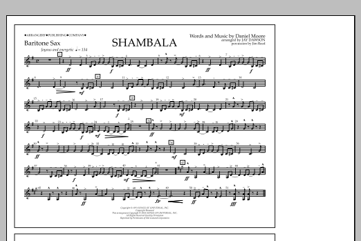 Download Jay Dawson Shambala - Baritone Sax Sheet Music and learn how to play Marching Band PDF digital score in minutes
