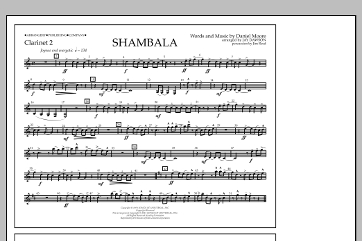 Download Jay Dawson Shambala - Clarinet 2 Sheet Music and learn how to play Marching Band PDF digital score in minutes