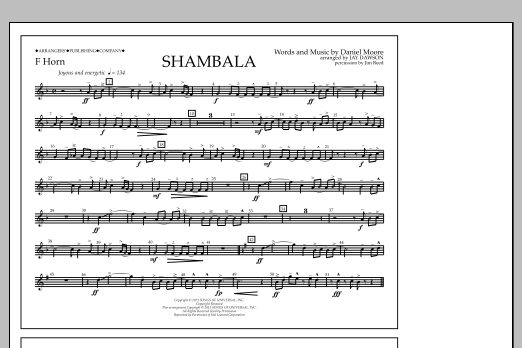 Download Jay Dawson Shambala - F Horn Sheet Music and learn how to play Marching Band PDF digital score in minutes