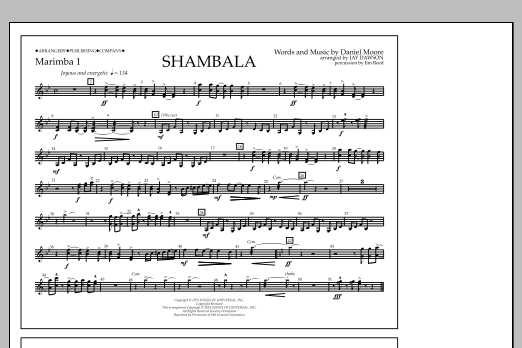 Download Jay Dawson Shambala - Marimba 1 Sheet Music and learn how to play Marching Band PDF digital score in minutes