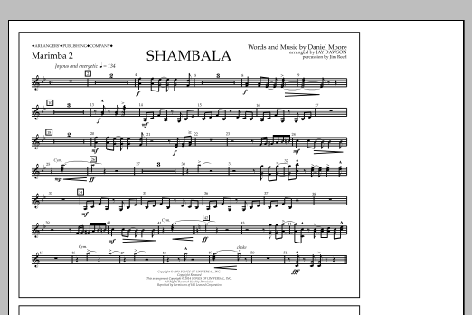 Download Jay Dawson Shambala - Marimba 2 Sheet Music and learn how to play Marching Band PDF digital score in minutes