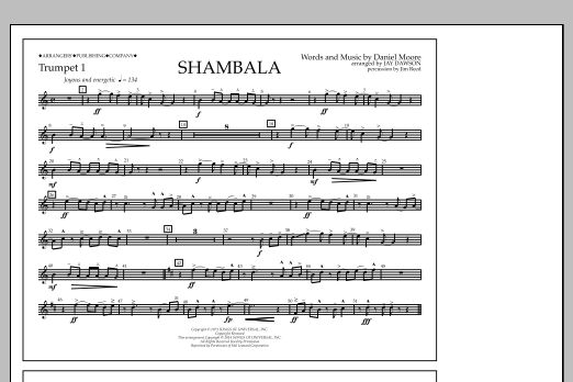 Download Jay Dawson Shambala - Trumpet 1 Sheet Music and learn how to play Marching Band PDF digital score in minutes
