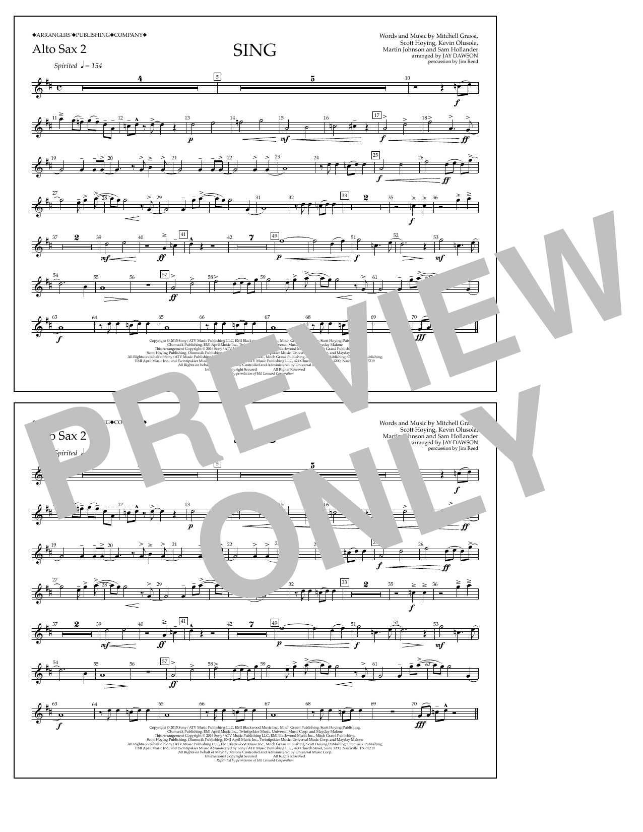 Download Jay Dawson Sing - Alto Sax 2 Sheet Music and learn how to play Marching Band PDF digital score in minutes