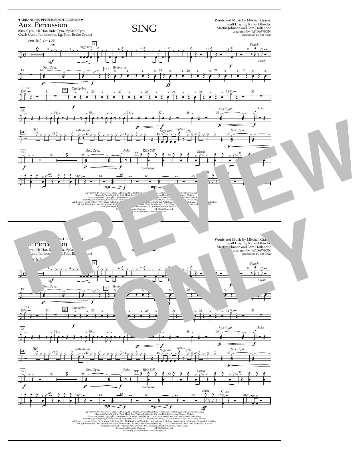 Download Jay Dawson Sing - Aux. Percussion Sheet Music and learn how to play Marching Band PDF digital score in minutes