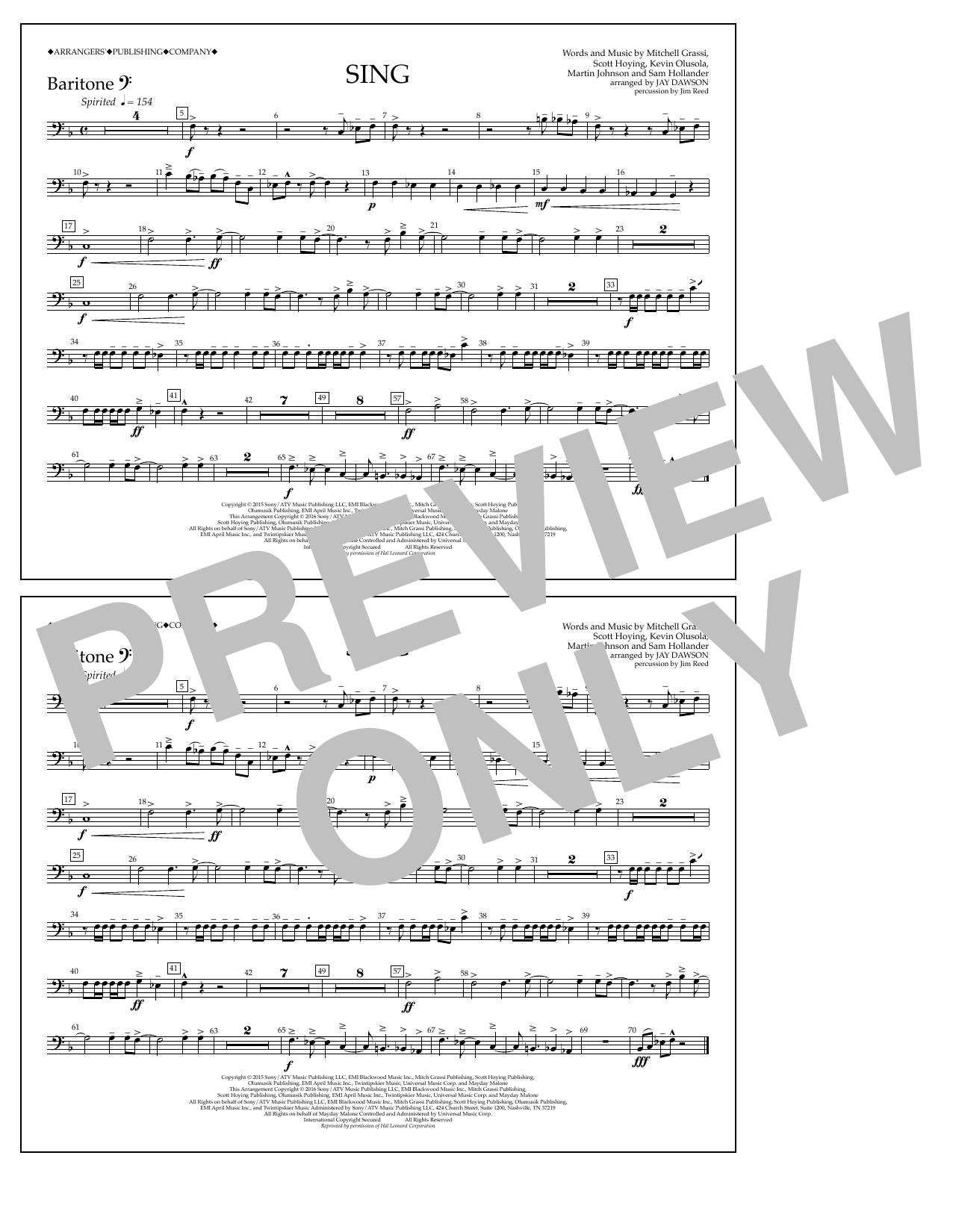 Download Jay Dawson Sing - Baritone B.C. Sheet Music and learn how to play Marching Band PDF digital score in minutes