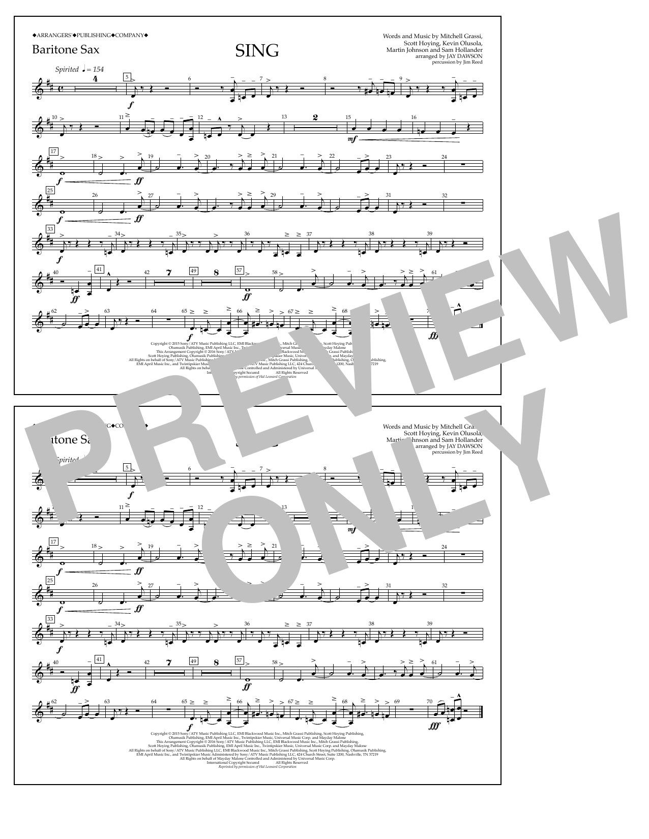 Download Jay Dawson Sing - Baritone Sax Sheet Music and learn how to play Marching Band PDF digital score in minutes