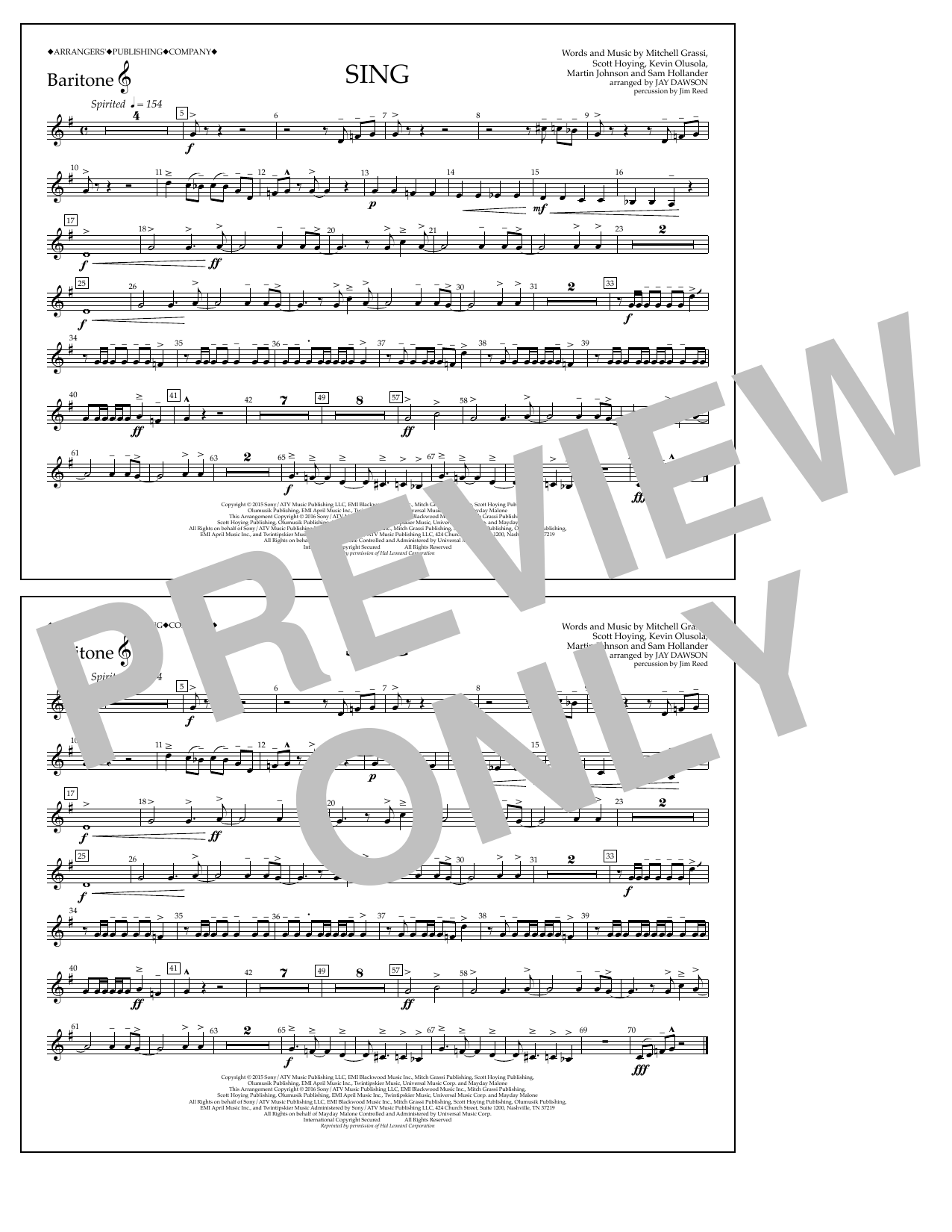 Download Jay Dawson Sing - Baritone T.C. Sheet Music and learn how to play Marching Band PDF digital score in minutes
