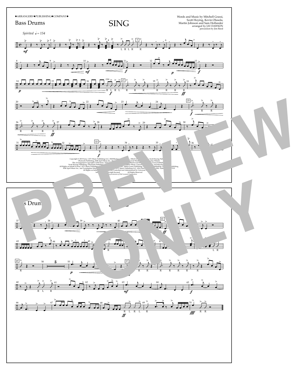 Download Jay Dawson Sing - Bass Drums Sheet Music and learn how to play Marching Band PDF digital score in minutes