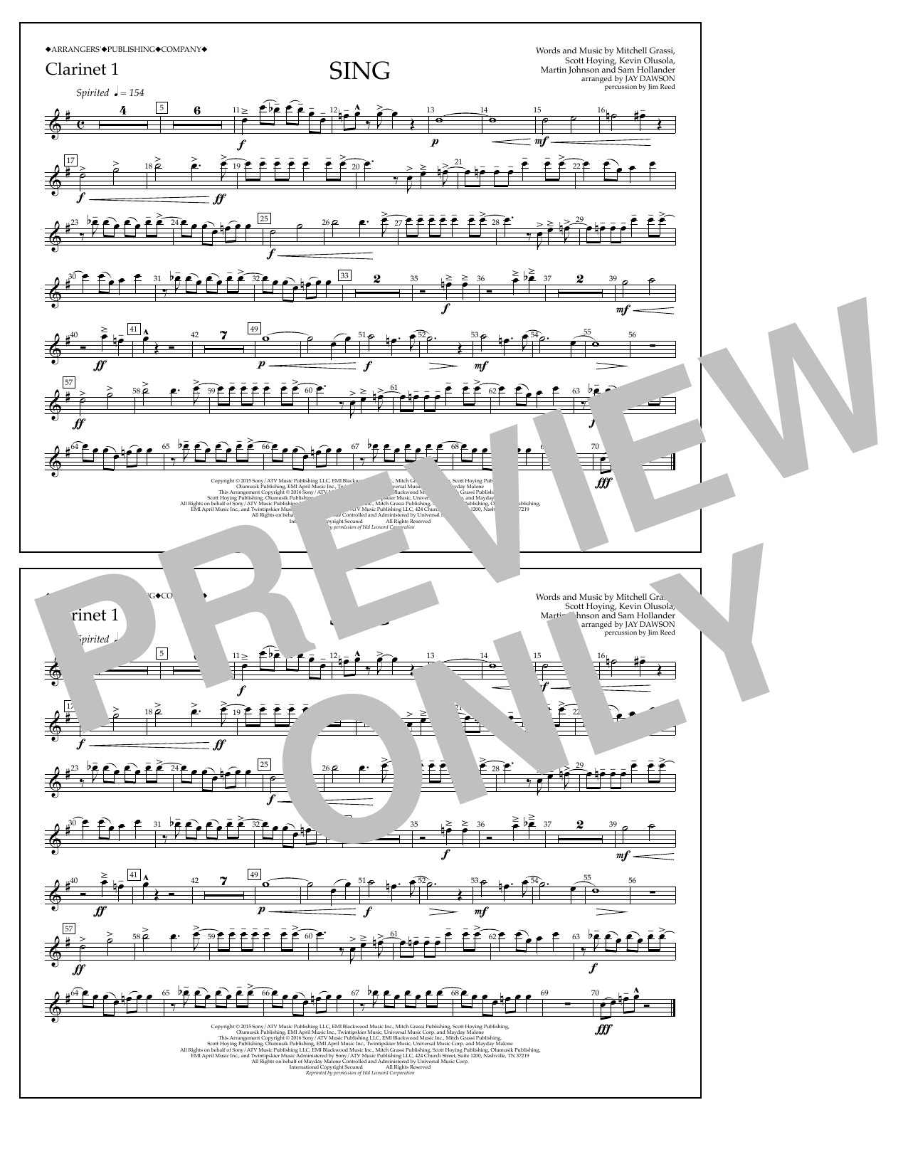 Download Jay Dawson Sing - Clarinet 1 Sheet Music and learn how to play Marching Band PDF digital score in minutes