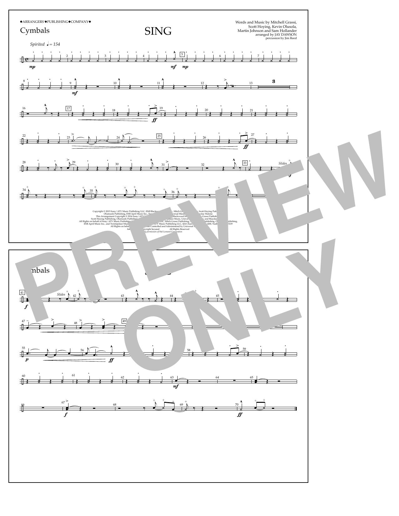 Download Jay Dawson Sing - Cymbals Sheet Music and learn how to play Marching Band PDF digital score in minutes