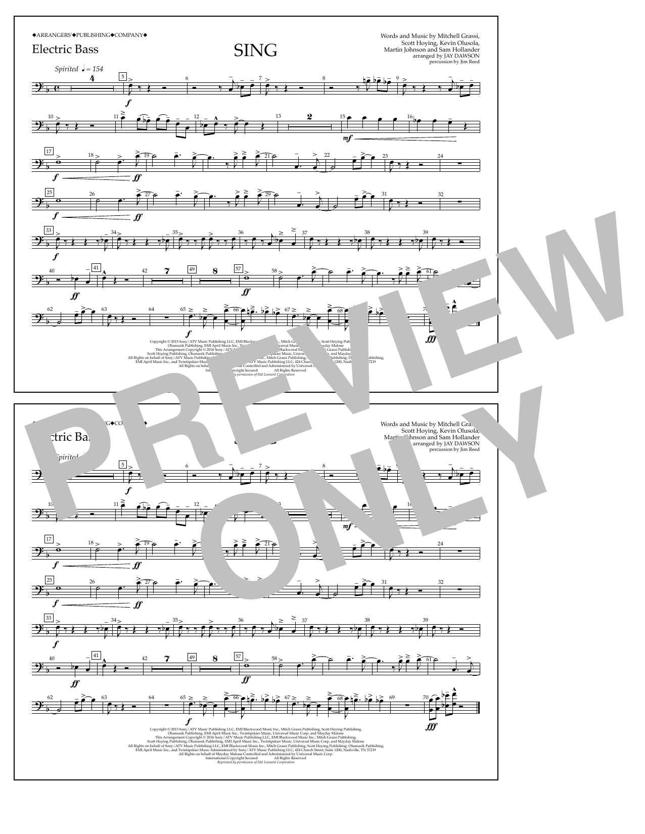 Download Jay Dawson Sing - Electric Bass Sheet Music and learn how to play Marching Band PDF digital score in minutes