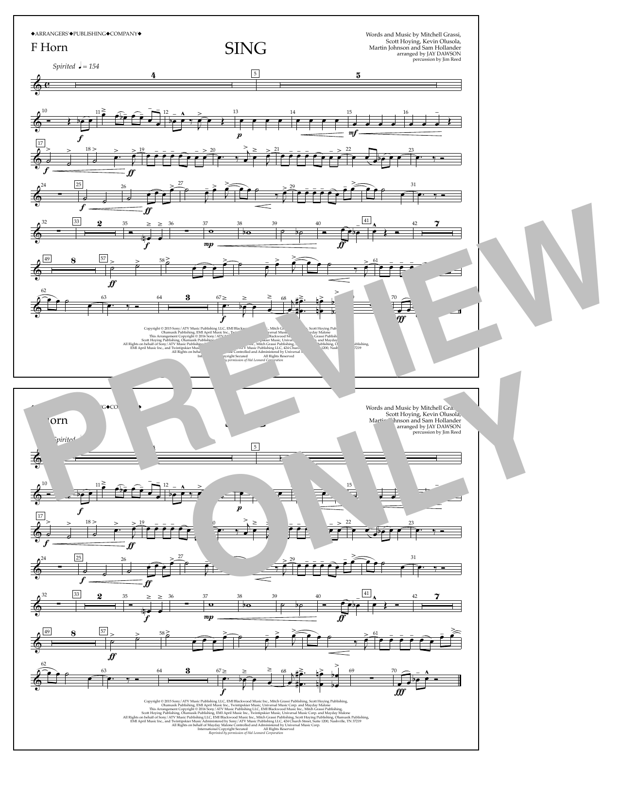 Download Jay Dawson Sing - F Horn Sheet Music and learn how to play Marching Band PDF digital score in minutes