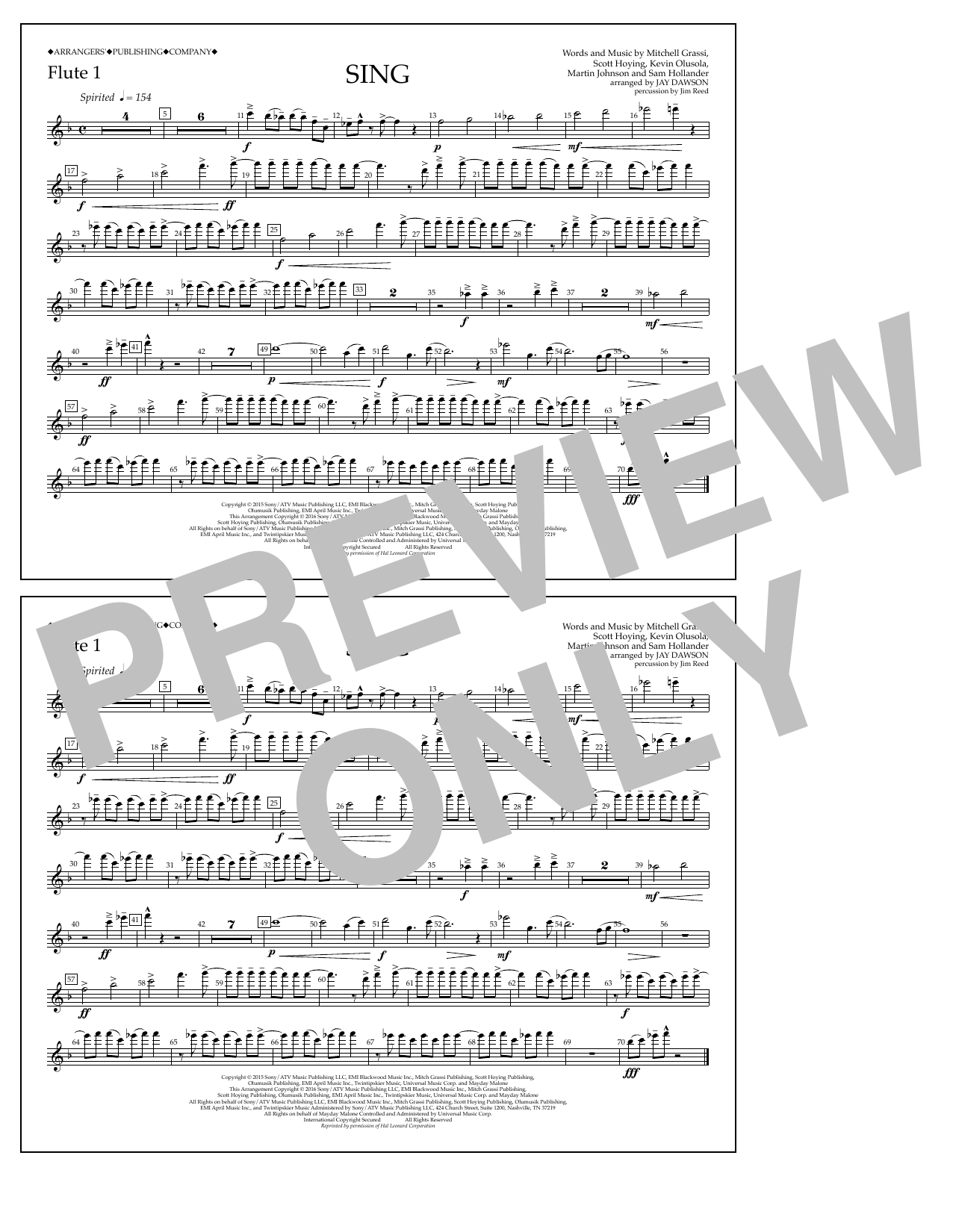 Download Jay Dawson Sing - Flute 1 Sheet Music and learn how to play Marching Band PDF digital score in minutes