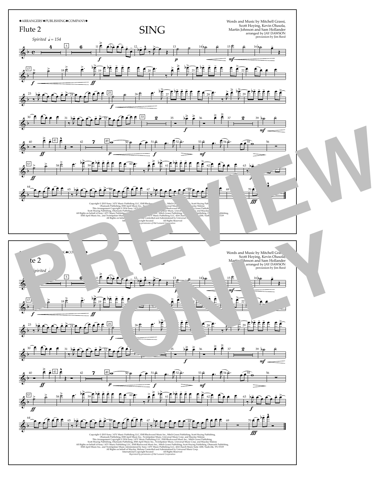 Download Jay Dawson Sing - Flute 2 Sheet Music and learn how to play Marching Band PDF digital score in minutes
