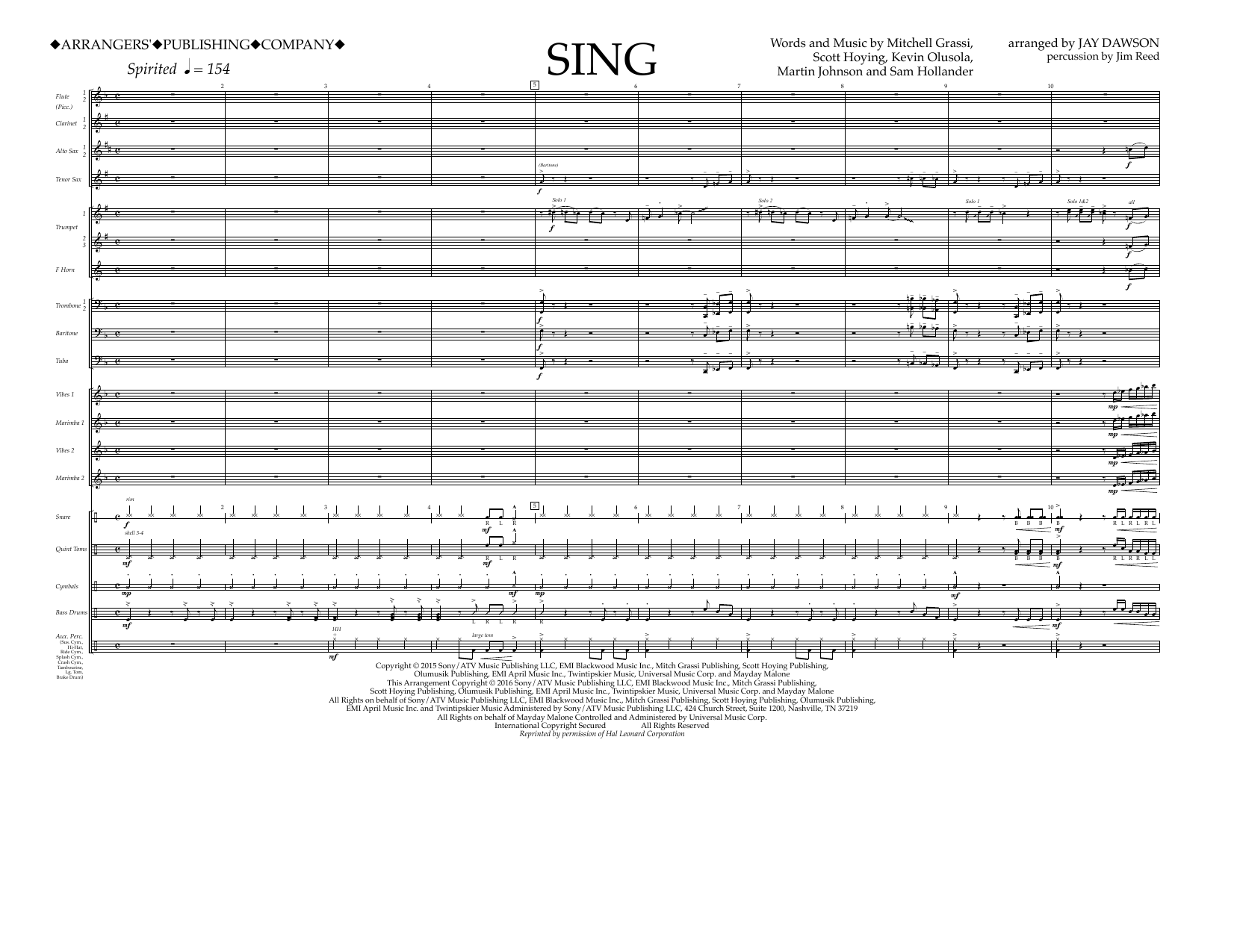 Download Jay Dawson Sing - Full Score Sheet Music and learn how to play Marching Band PDF digital score in minutes